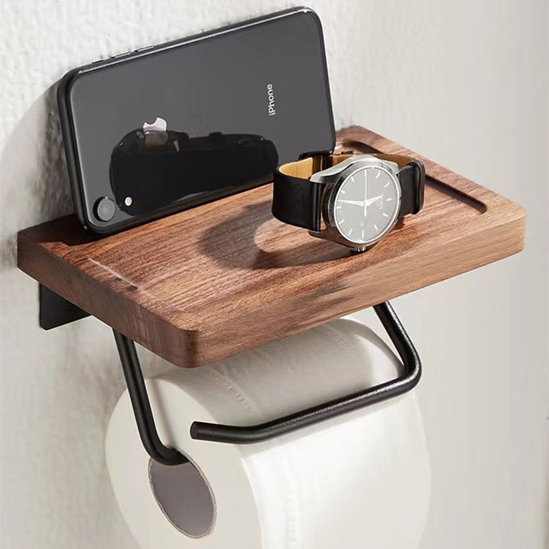 Toilet Paper Towel Rack Wall Hanging Black Walnut Roll Paper Rack Solid Wood Bathroom Free Punching Rack