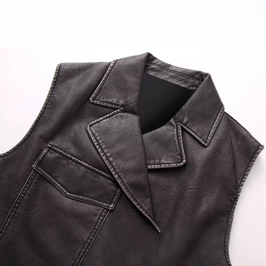Imitation leather short vest