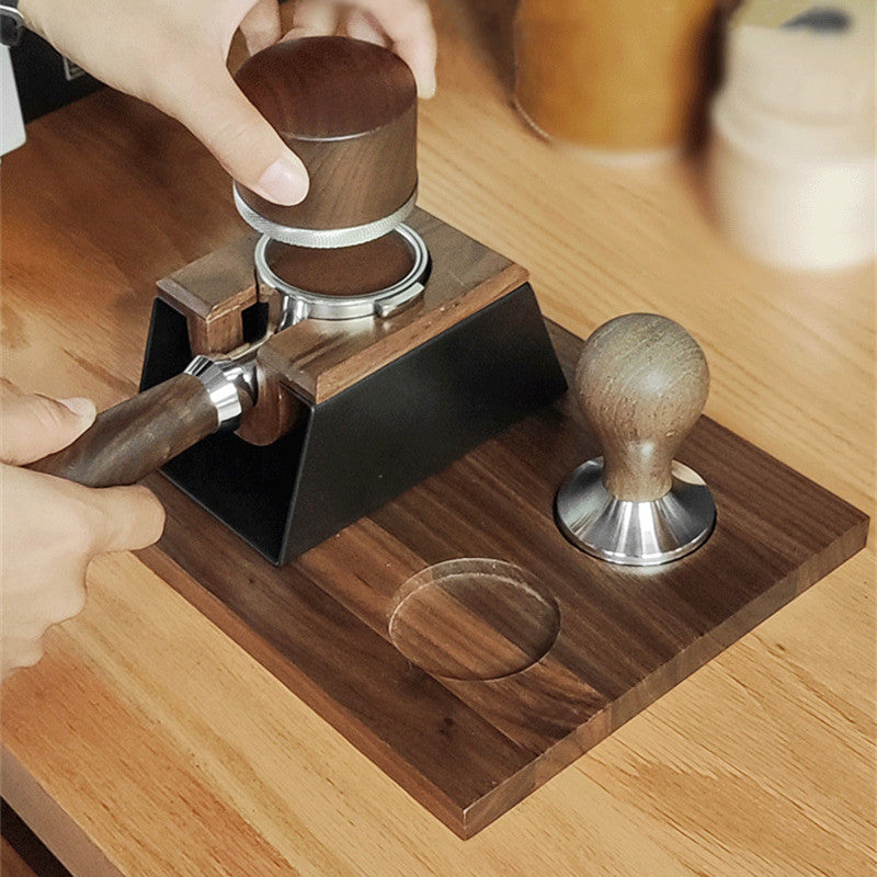 58mm Wood Coffee Distributor and Espresso Tamper Holder Coffee Machine Accessories Protafilter Stand with Non-Slip Base Tools