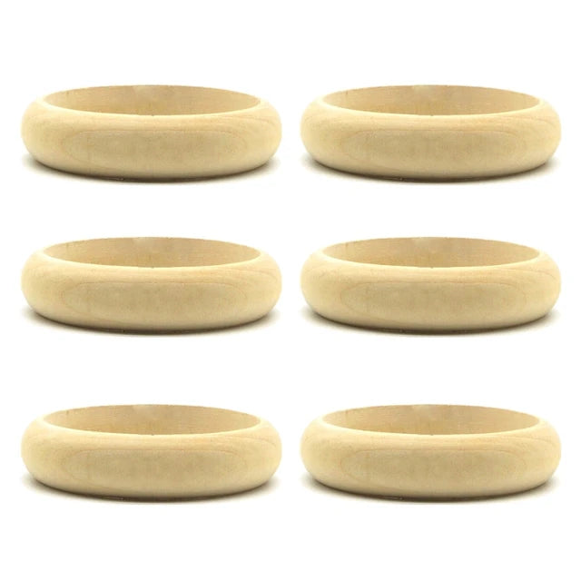 6Pcs Unfinished Blank Wood Bangle Bracelets Natural Round Wood Ring Wooden Circle for DIY Painting Craft Jewelry Making