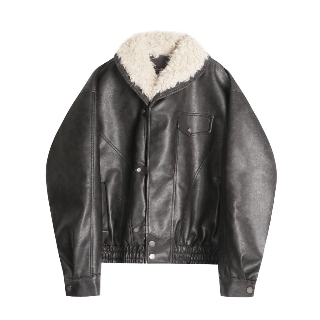 Lamb velvet motorcycle short leather jacket for women