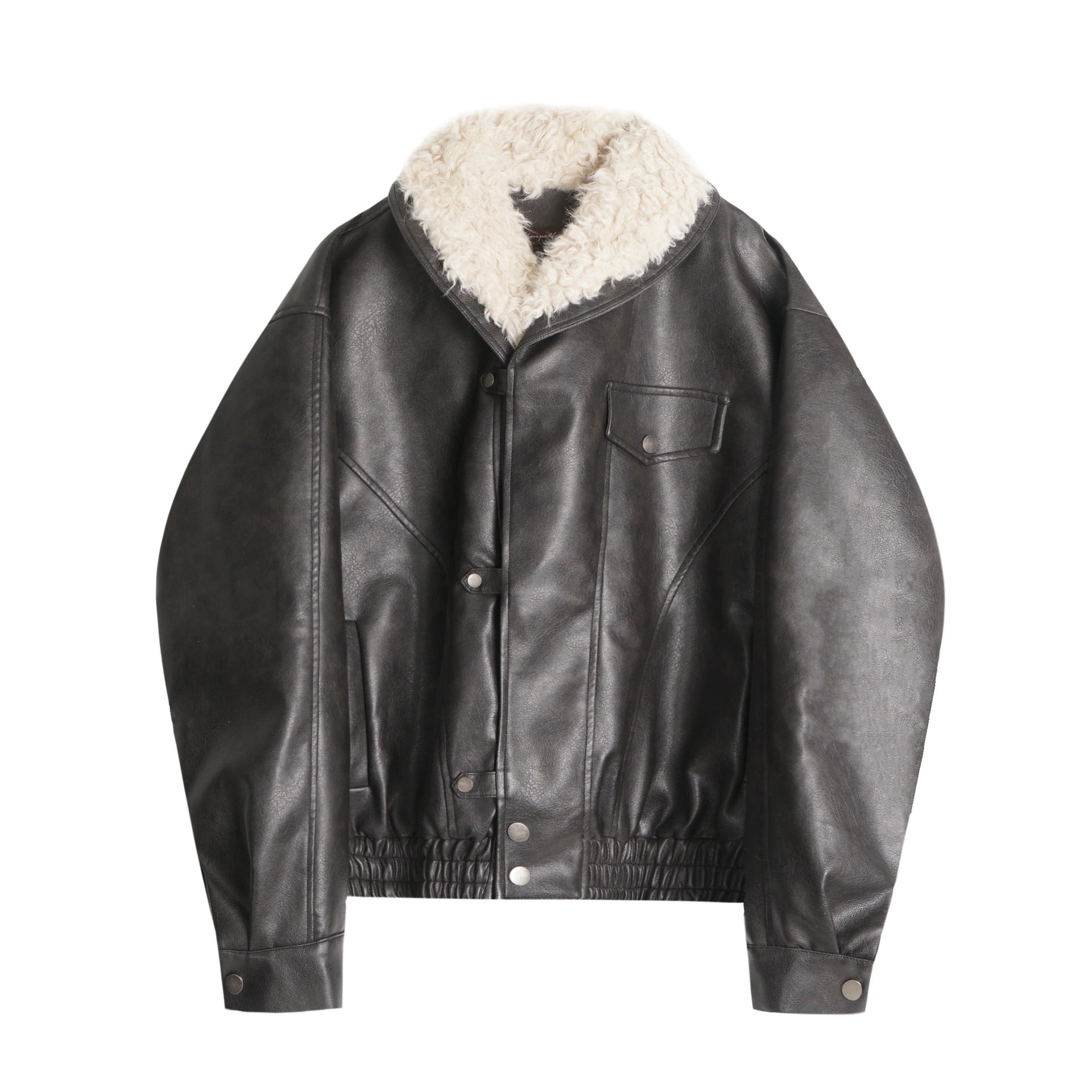 Lamb velvet motorcycle short leather jacket for women