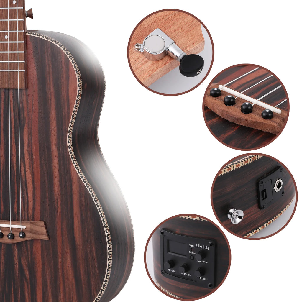 30 Inch All Blackwood Baritone Acoustic Electric Ukulele With Truss Rod with EQ with Gig Bag,Strap,Nylon String,Electric Tuner