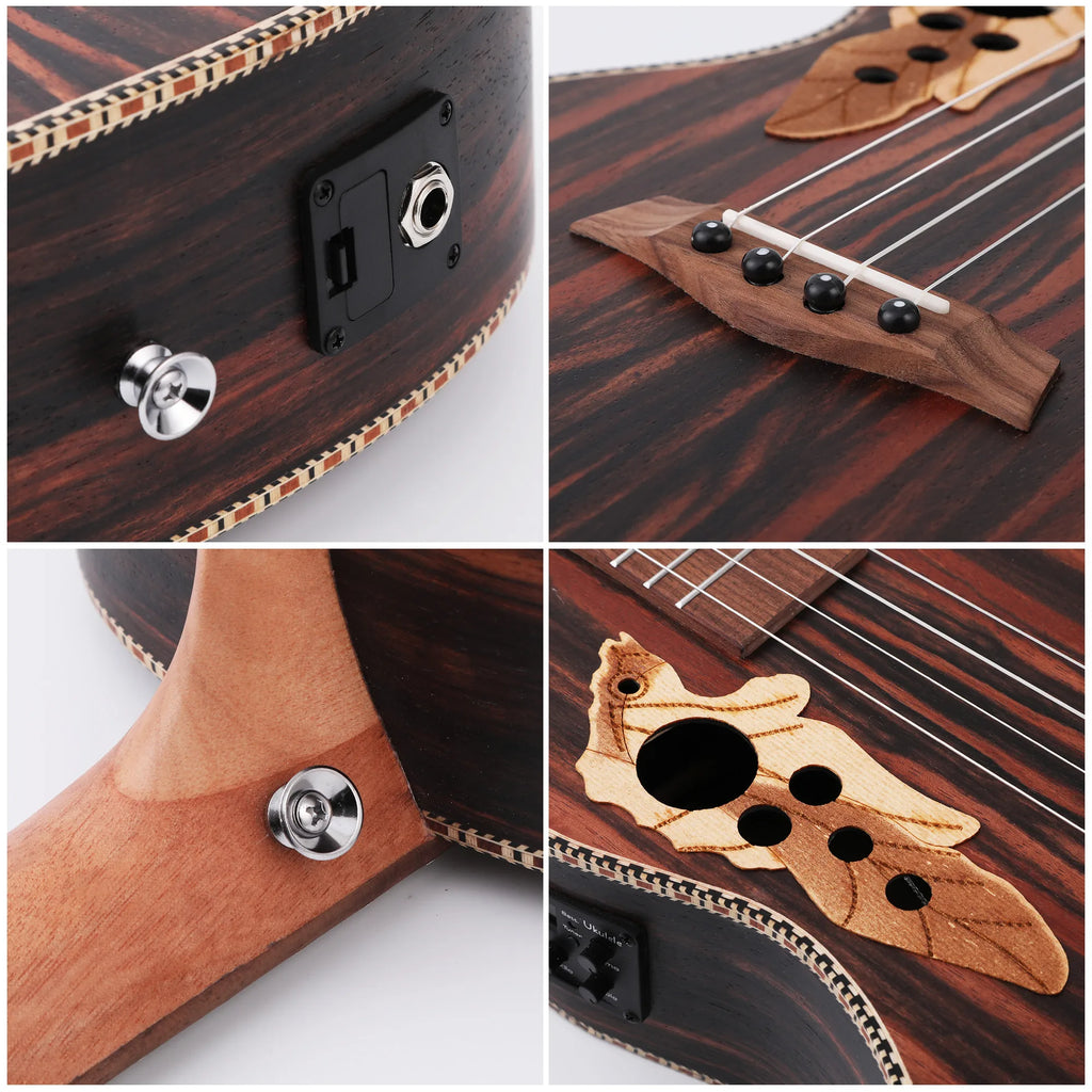 30 Inch All Blackwood Baritone Acoustic Electric Ukulele With Truss Rod with EQ with Gig Bag,Strap,Nylon String,Electric Tuner