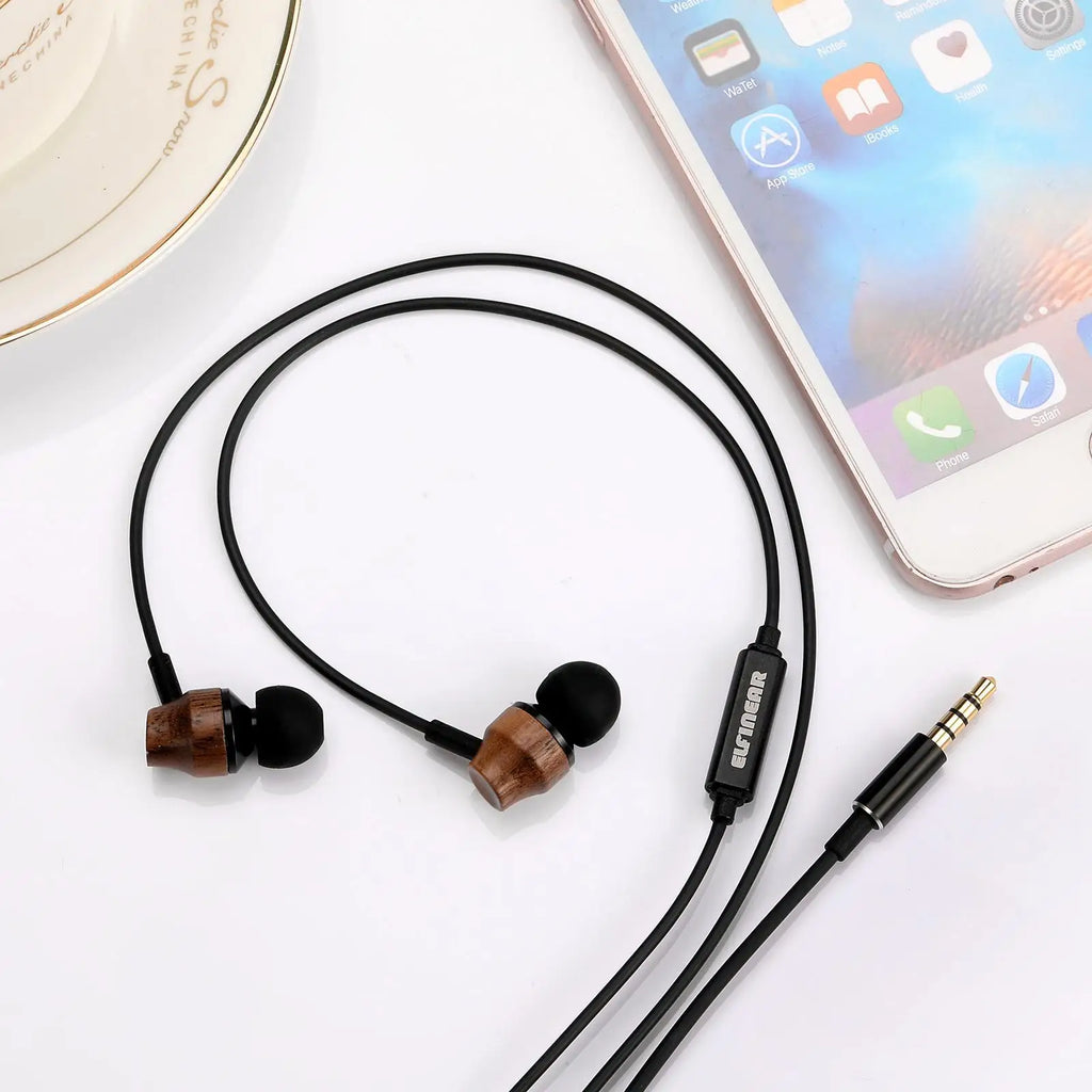 ELFINEAR Wood Earphone Headphones In-Ear Monitors Wired Headpones With Mic