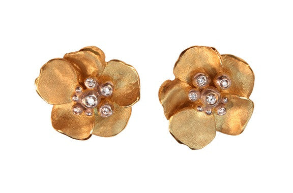 Metal Petals- Pansy Earring-Small-14K Gold & Diamonds-5