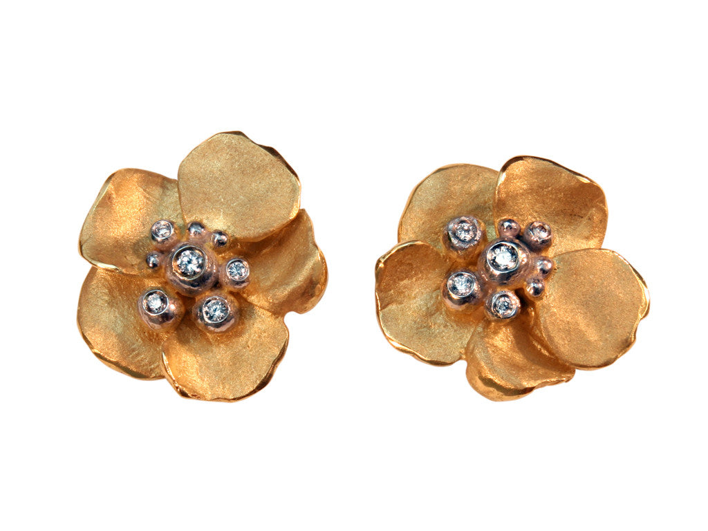 Metal Petals- Pansy Earring-Small-14K Gold & Diamonds-7