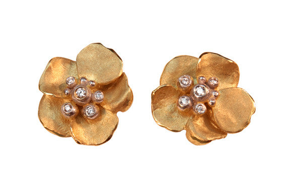 Metal Petals- Pansy Earring-Small-14K Gold & Diamonds-0