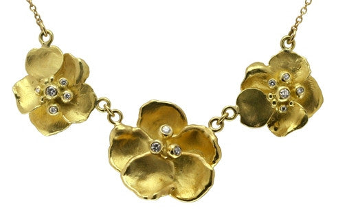 Metal Petals- Pansy Earring-Small-14K Gold & Diamonds-3