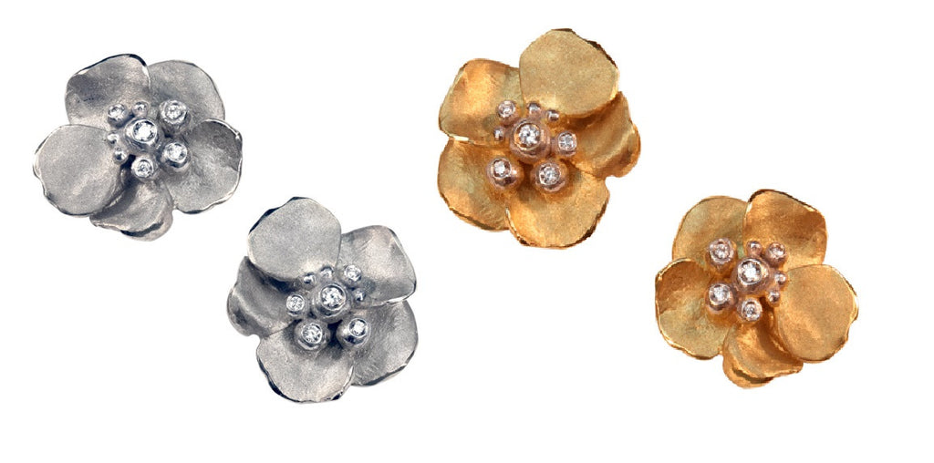 Metal Petals- Pansy Earring-Small-14K Gold & Diamonds-1