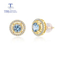 New 18k yellow gold natural aquamarine earrings with natural diamond fashion fine jewelry for girl