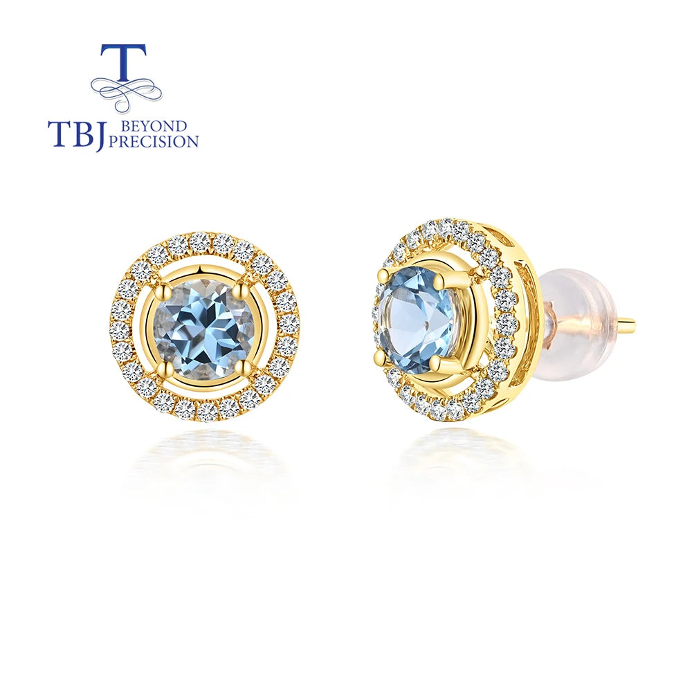 New 18k yellow gold natural aquamarine earrings with natural diamond fashion fine jewelry for girl