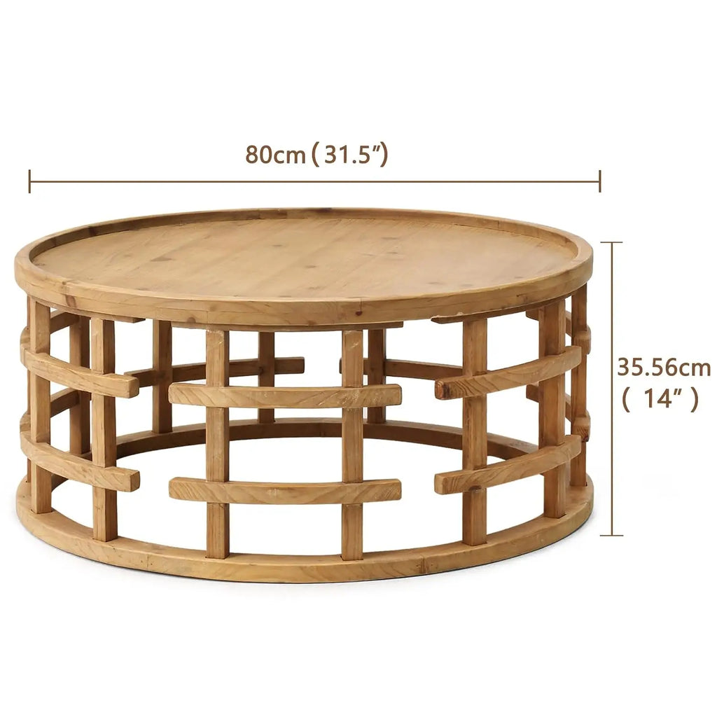 Round Wooden Coffee Table Boho Handcrafted Farmhouse Living Room Small Space, Customized