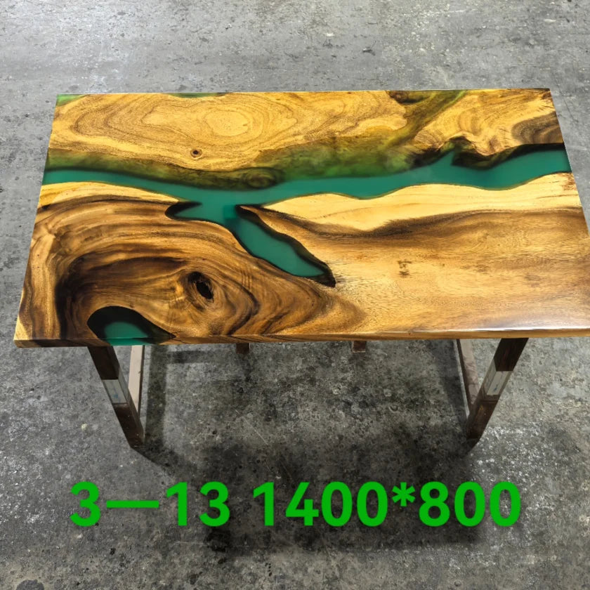 Abstract Art Black Walnut Solid Wood Resin Dining Table