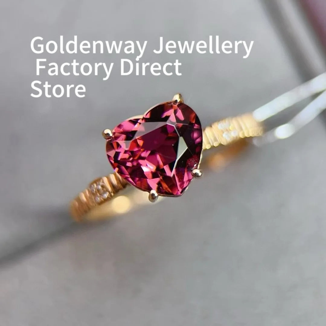 Certificated 18K Real Gold Natural 1.85ct Heart-Cut Tourmaline 0.024ct Diamond Proposal Ring Romantic Engagement Jewelry