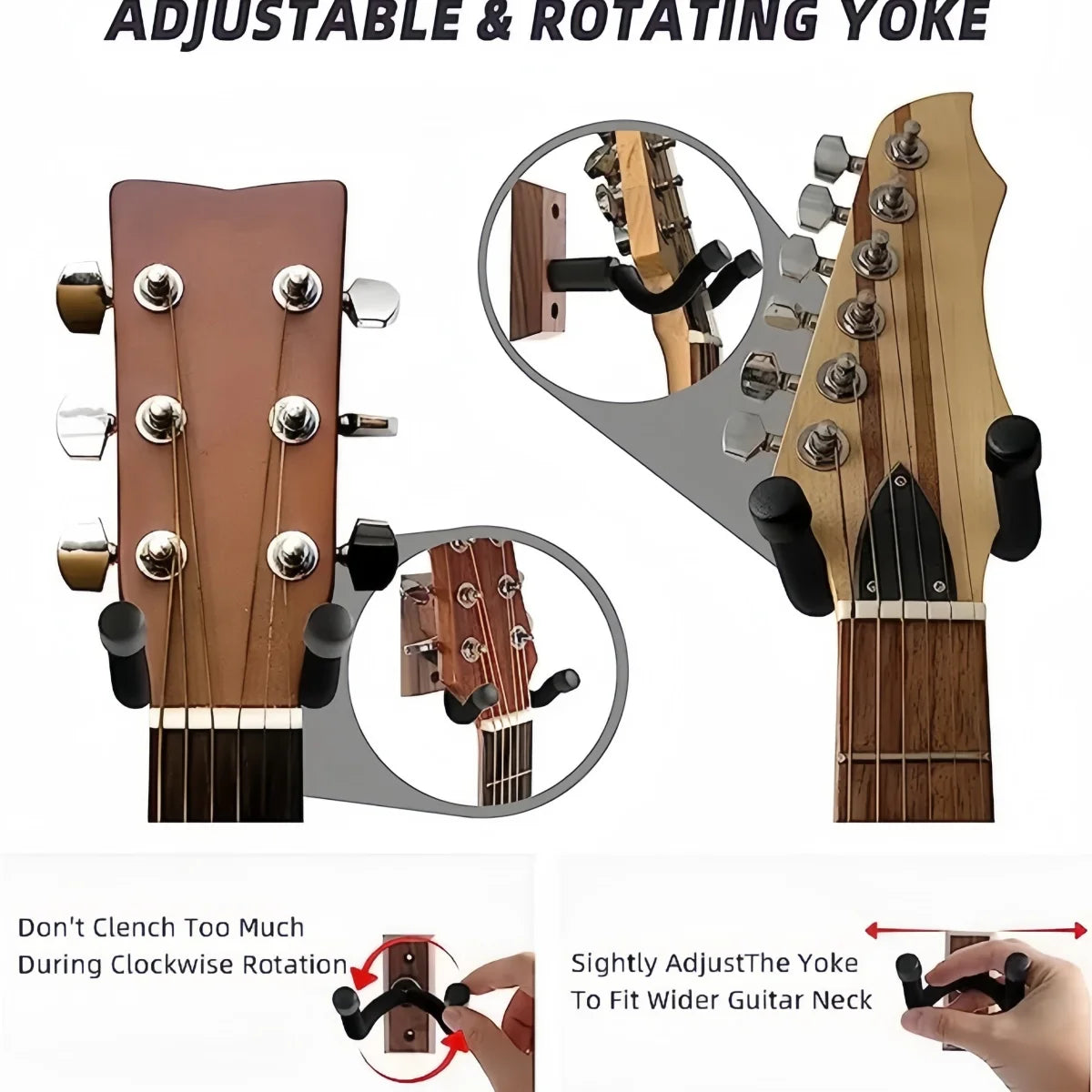 Wood Guitar Wall Mount, Dark/Light Color U-Shaped Rotating Hook Hanger Stand for Acoustic/Electric Guitar&Bass&Banjo