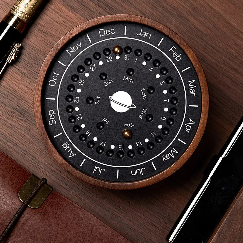 Wooden Sundial Creative Minimalist Desktop Calendar Luxury Study Room Office Decoration Household Artistic Planetary Ornaments