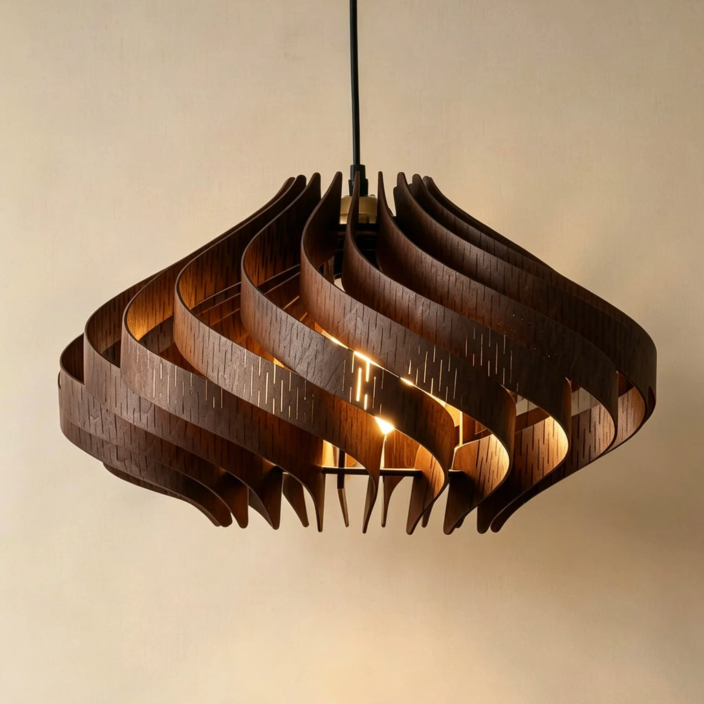 Wood Art Pendant Light, Modern Art Warm LED Decor Lamp for Dining Room Bedroom Bedside Ambient Lighting