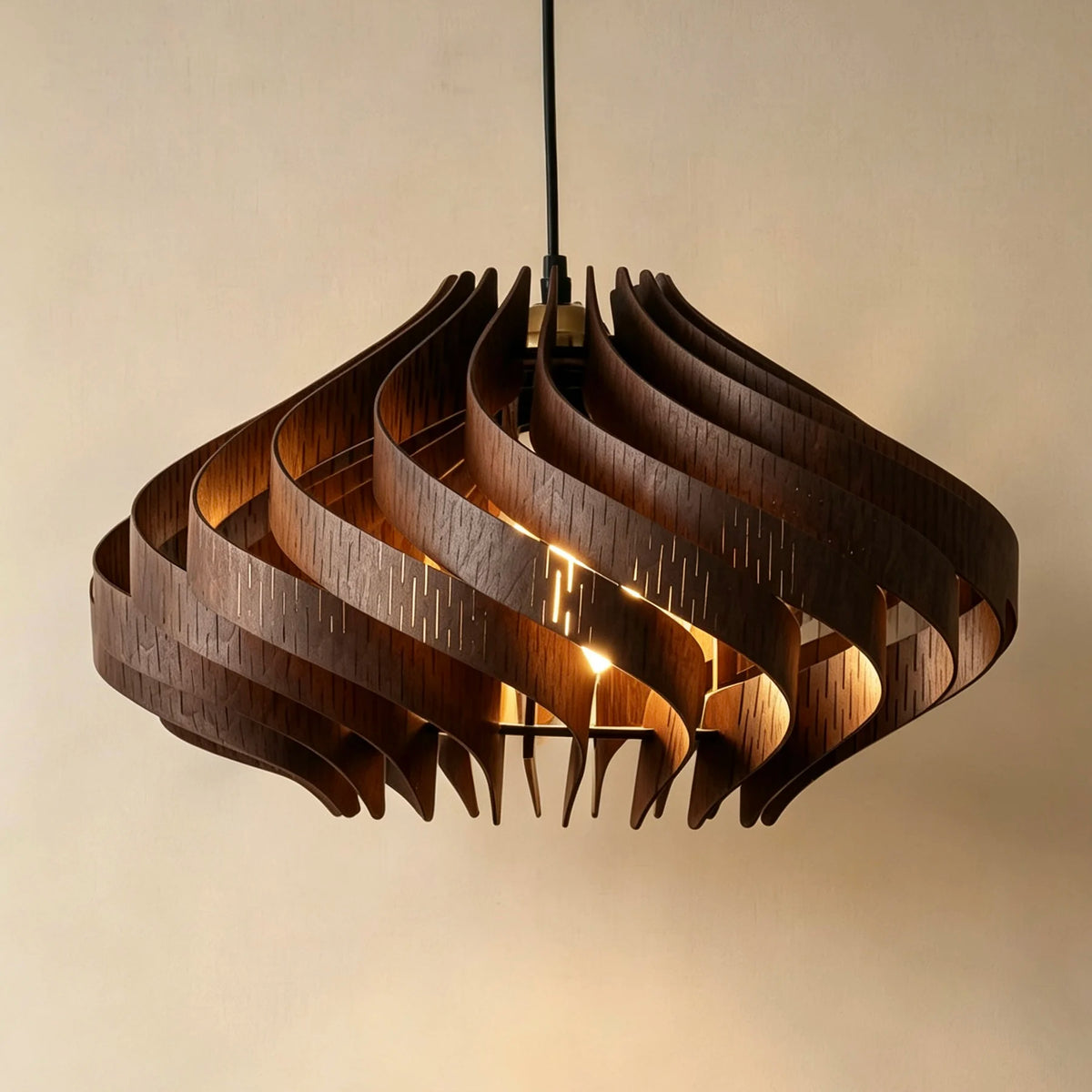 Wood Art Pendant Light, Modern Art Warm LED Decor Lamp for Dining Room Bedroom Bedside Ambient Lighting