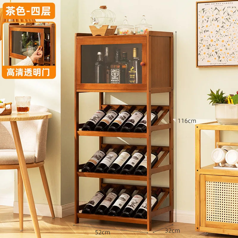 Solid Bamboo Wine Rack 3/4-Tier Floor Freestanding Storage Wines Holder Display Wobble-Free Shelves for Kitchen Bar