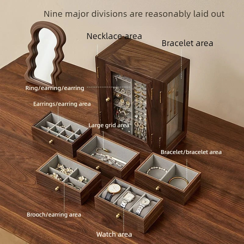 Solid Wood Large Capacity Rotating Jewelry Box Luxury Exquisite Necklace Jewellery Storage Wedding Gift Organizer