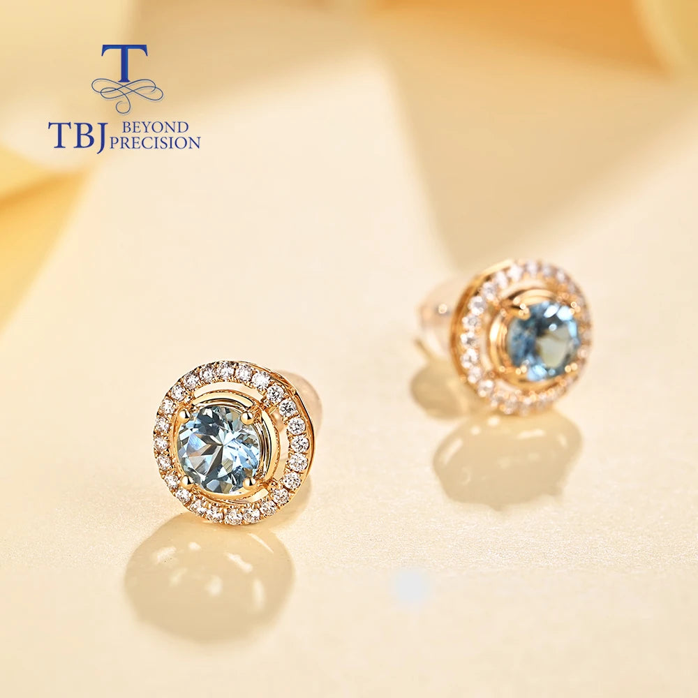 New 18k yellow gold natural aquamarine earrings with natural diamond fashion fine jewelry for girl