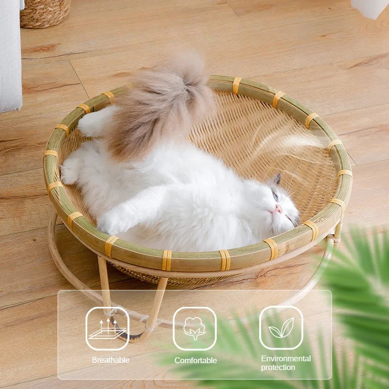 Semi-enclosed Bamboo Cat Nest Washable Cat Nest in Summer Knitting Toys Pet Supplies Breathable and Cool Cat Nest