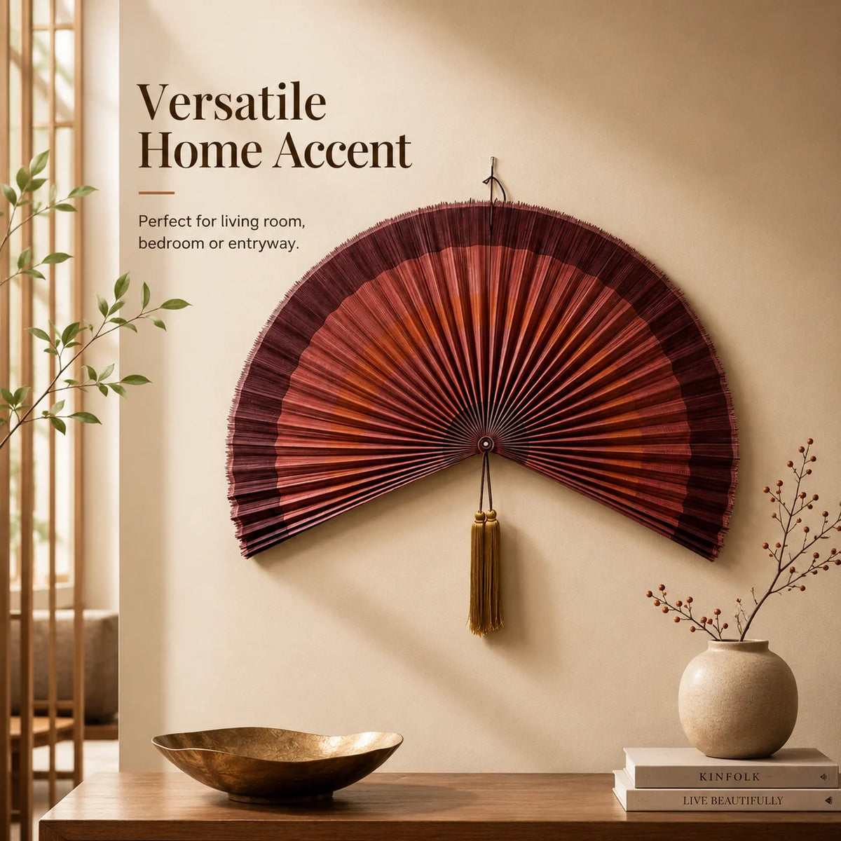 New Chinese Style Handwoven Bamboo Wall Hanging Fan, Vintage Oriental Decor Fan for Homestay, Tea House, Wedding Wall Decoration