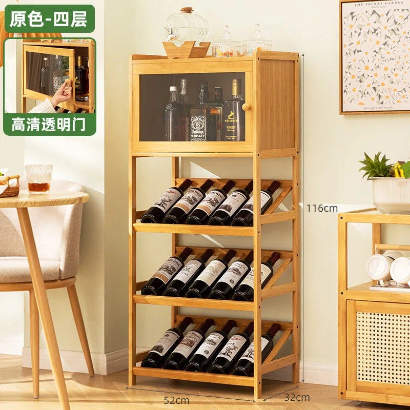 Solid Bamboo Wine Rack 3/4-Tier Floor Freestanding Storage Wines Holder Display Wobble-Free Shelves for Kitchen Bar