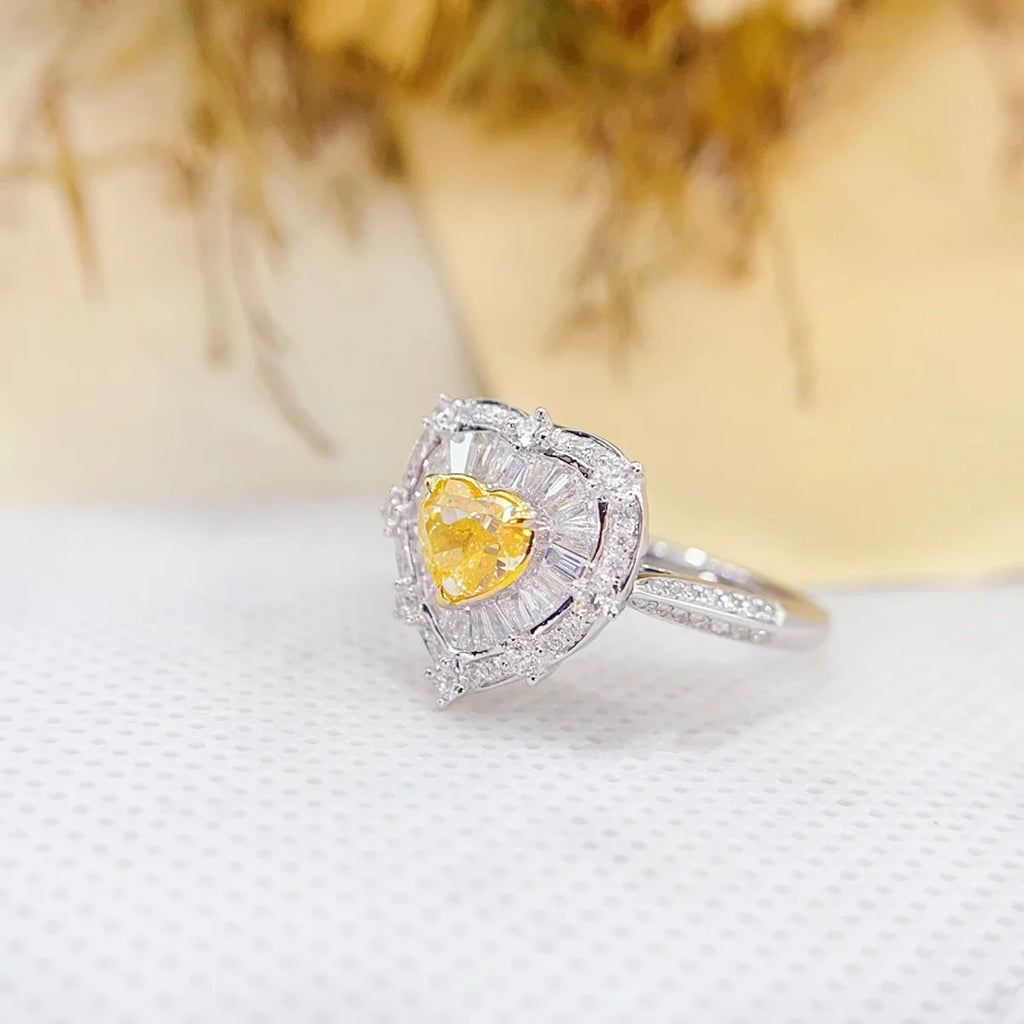 AGL Certified Yellow Heart Natural Diamond Ring 18K White Gold Luxury Multifunction Heart Diamond Ring Pendant Jewelry For Women