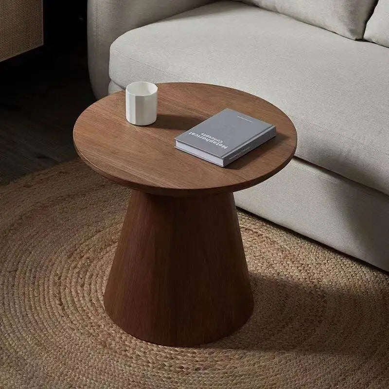 Nordic Solid Wood Coffee Table Small Round Luxury Home Side Table Minimalist Living Room Tea Table Wabi-Sabi Style End Tables