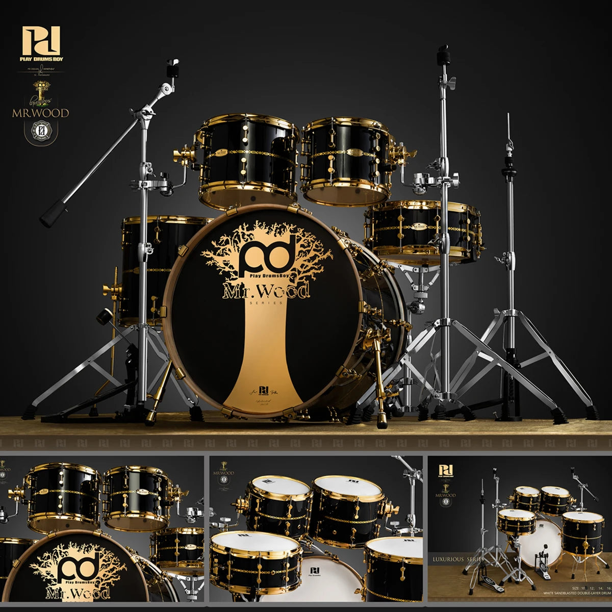 Wooden Mr. High-Quality Drum Kit, Professional Percussion Acoustic Drum.