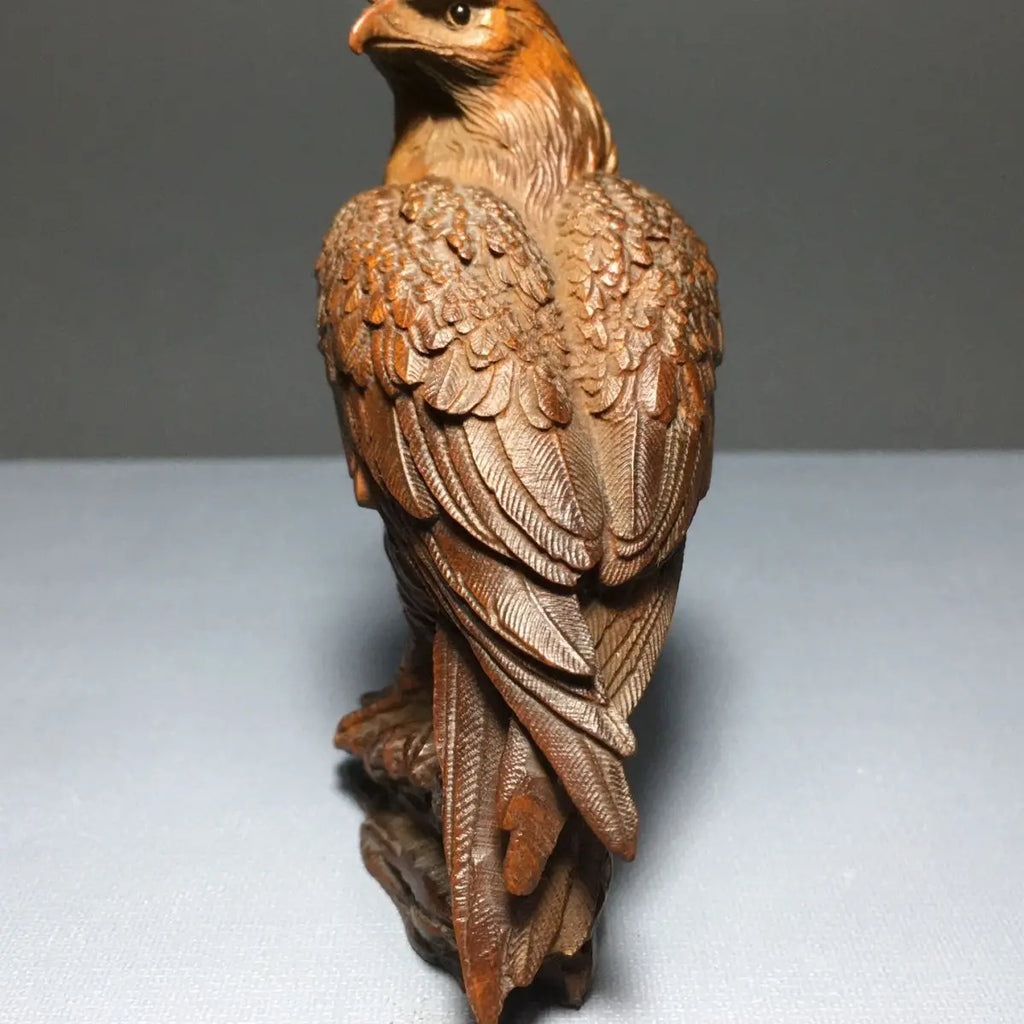 Antique Collection Old Wood Carved Eagle Ornament Solid Wood Animal Home Decorative Craft Gift