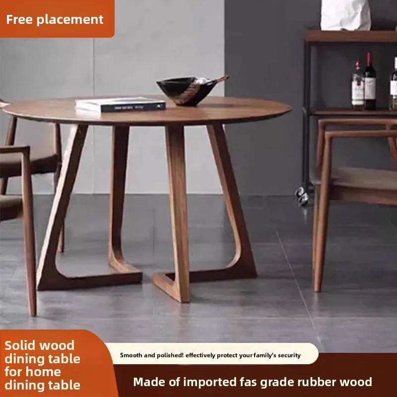 Rubberwood Solid Wood Furniture Round Dining TableModern Study Desk with V-LegsSafeRounded EdgesEco-Friendly Home Office Table