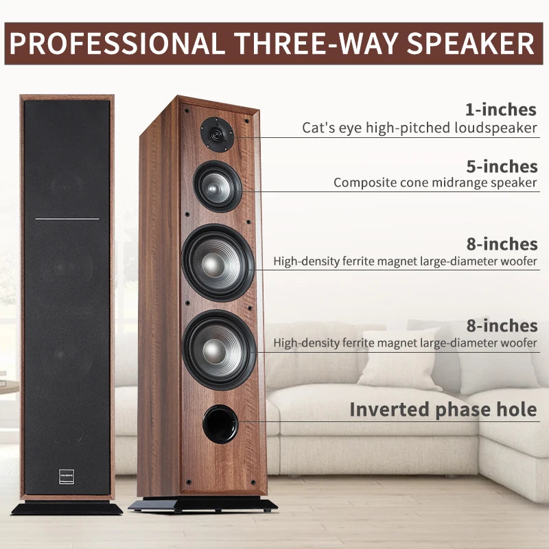 High-end tower 2.0 front speaker living room three-band passive HiFi floor-to-ceiling home stereo wooden speaker
