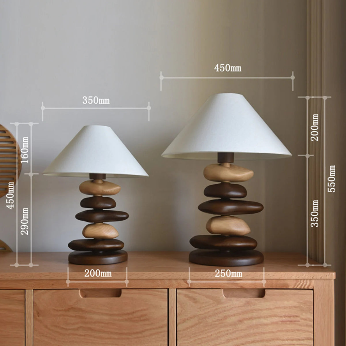 Solid Ash Wood Carving Stack Stone Shaped Table Lamps Dimmable Indoor Decor LED Lighting Bedroom Living Room Study Desk Lamps