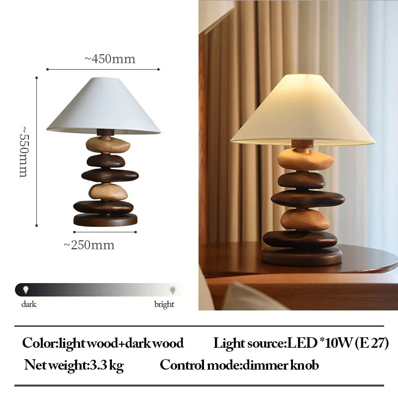 Solid Ash Wood Carving Stack Stone Shaped Table Lamps Dimmable Indoor Decor LED Lighting Bedroom Living Room Study Desk Lamps