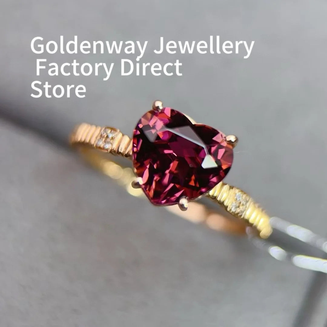 Certificated 18K Real Gold Natural 1.85ct Heart-Cut Tourmaline 0.024ct Diamond Proposal Ring Romantic Engagement Jewelry