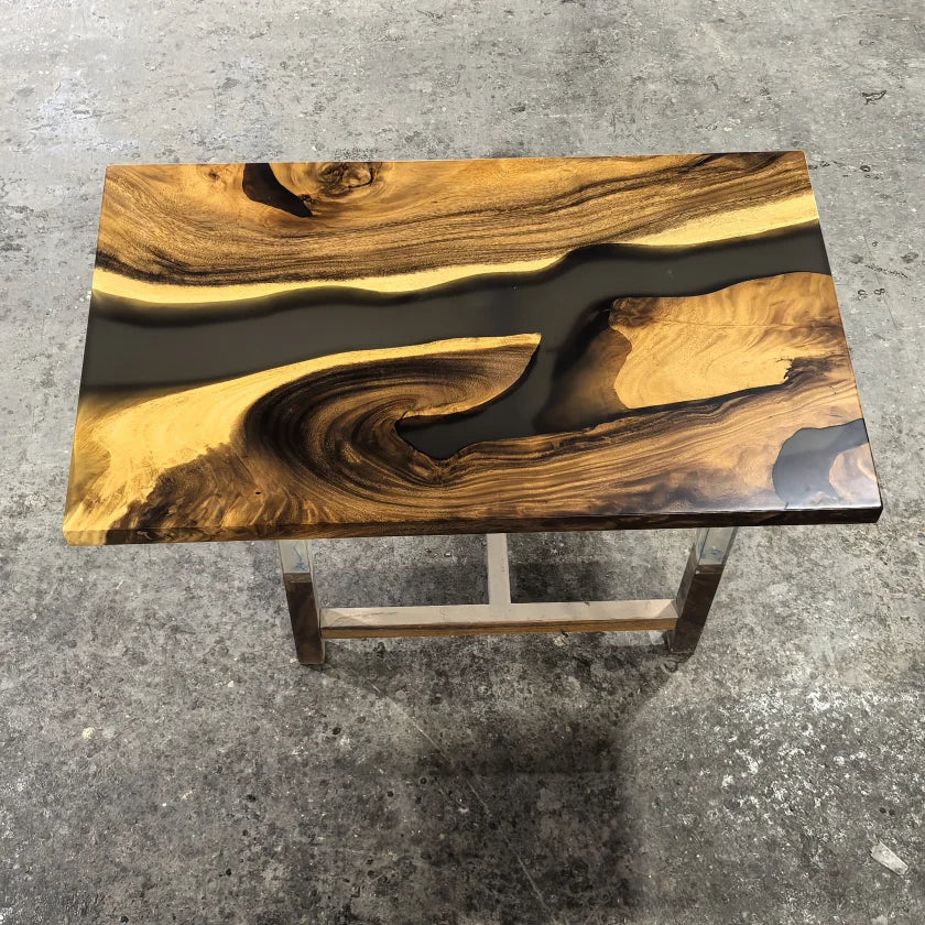Abstract Art Black Walnut Solid Wood Resin Dining Table