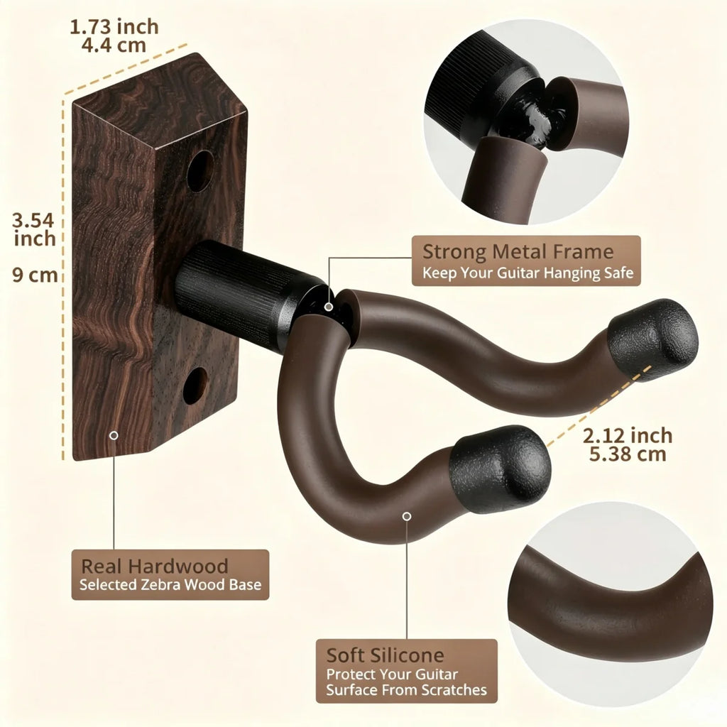 Wood Guitar Wall Mount, Dark/Light Color U-Shaped Rotating Hook Hanger Stand for Acoustic/Electric Guitar&Bass&Banjo