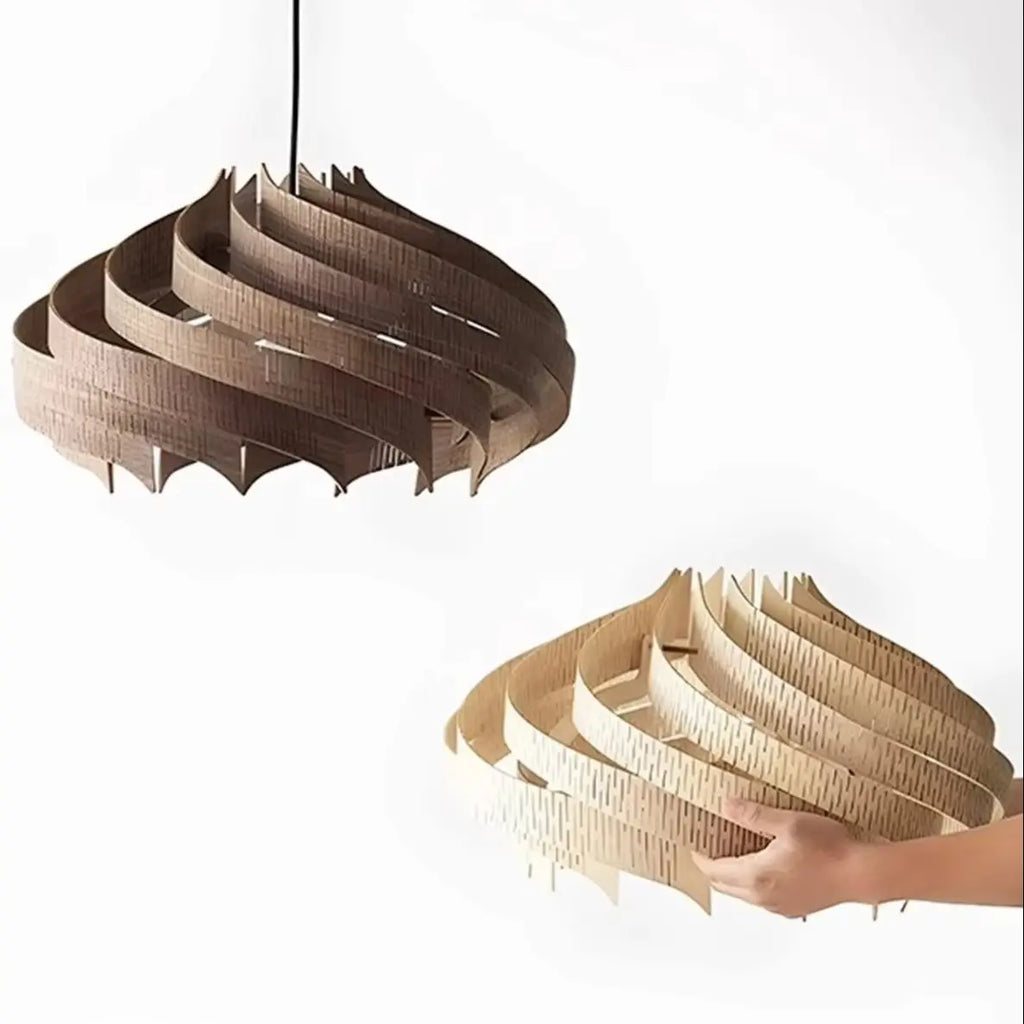 Wood Art Pendant Light, Modern Art Warm LED Decor Lamp for Dining Room Bedroom Bedside Ambient Lighting
