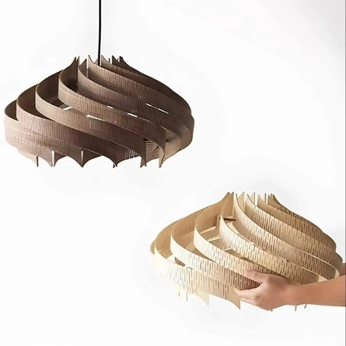 Wood Art Pendant Light, Modern Art Warm LED Decor Lamp for Dining Room Bedroom Bedside Ambient Lighting
