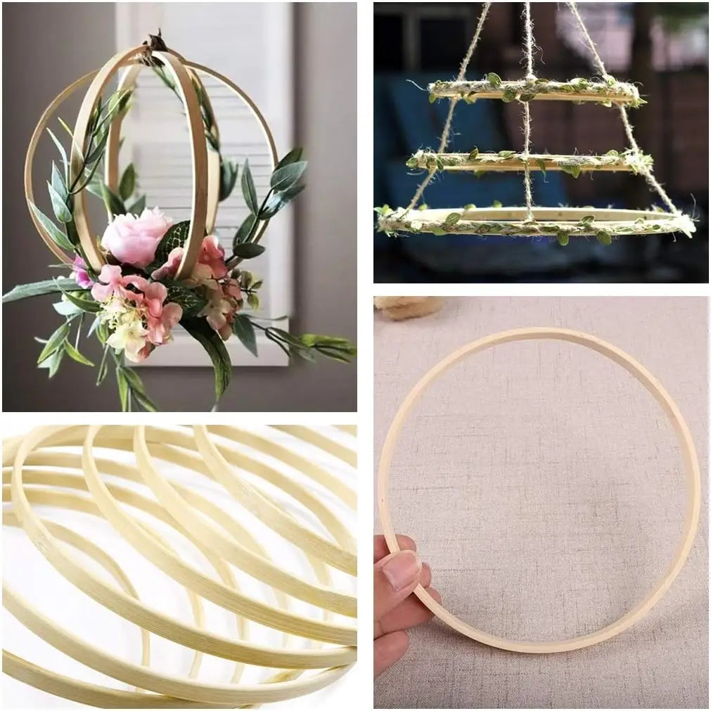 12 Pack Wooden Bamboo Floral Hoop Large Wooden Wreath Hoop Craft Rings Bamboo Circles Macrame Hoops Rings for DIY Dream Catcher,