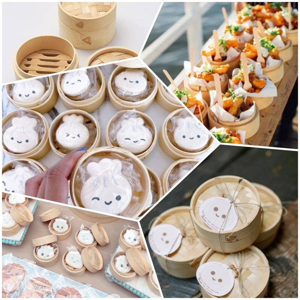 10-30Pack 3 In Mini Bamboo Steamer Appetizer Display Catered Event For Wedding Favor Little Dumpling Party Baby Shower Birthday