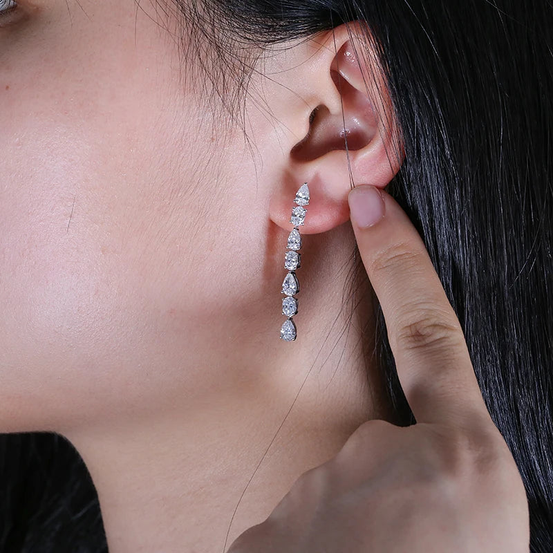 14k White Gold  1.72ctw Oval/Pear Cut DEF Color VS-VVS CVD HPHT Lab-Created Diamond Chain Drop/Dangle Earrings NO IGI