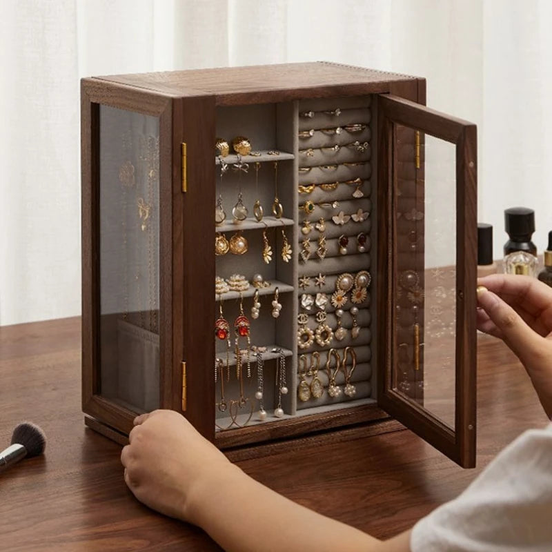 Solid Wood Large Capacity Rotating Jewelry Box Luxury Exquisite Necklace Jewellery Storage Wedding Gift Organizer