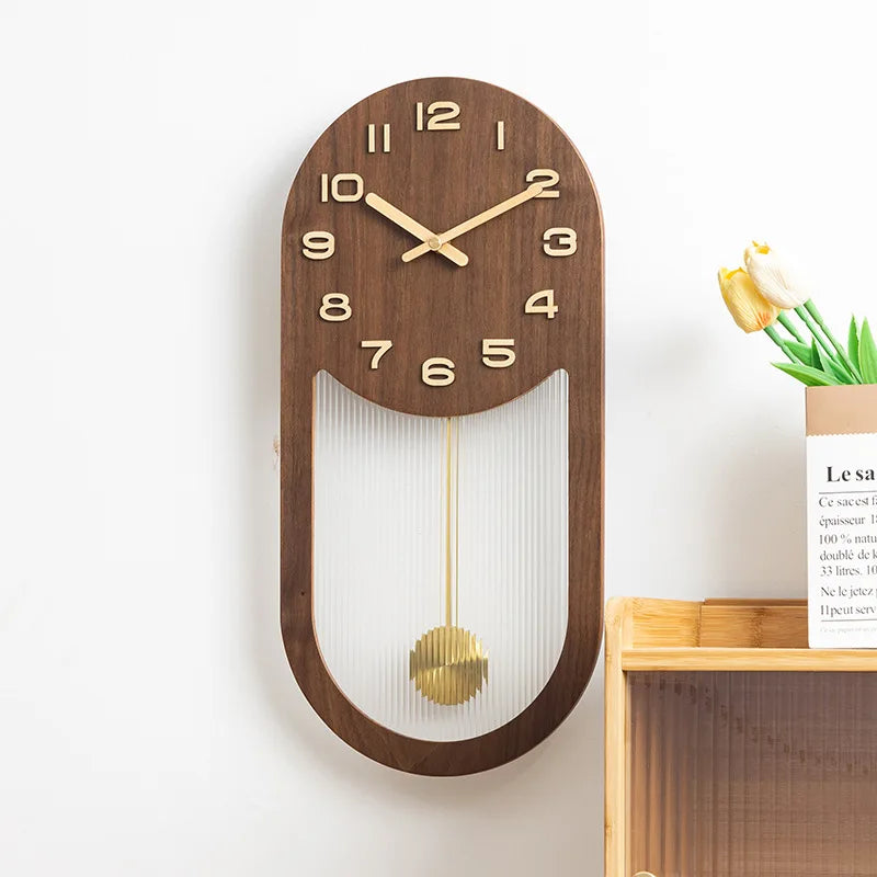 Solid Wood Pendulum Wall Clocks Creative Luxury Classical Silent Rocking Living Room Wall Clock Aesthetic Home Decorations