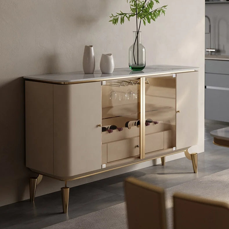 For Dining Room Bar Cabinet Buffet Sideboard Luxury Modern Furniture White Marble Top Living Room Side Cabinets with Gold Legs