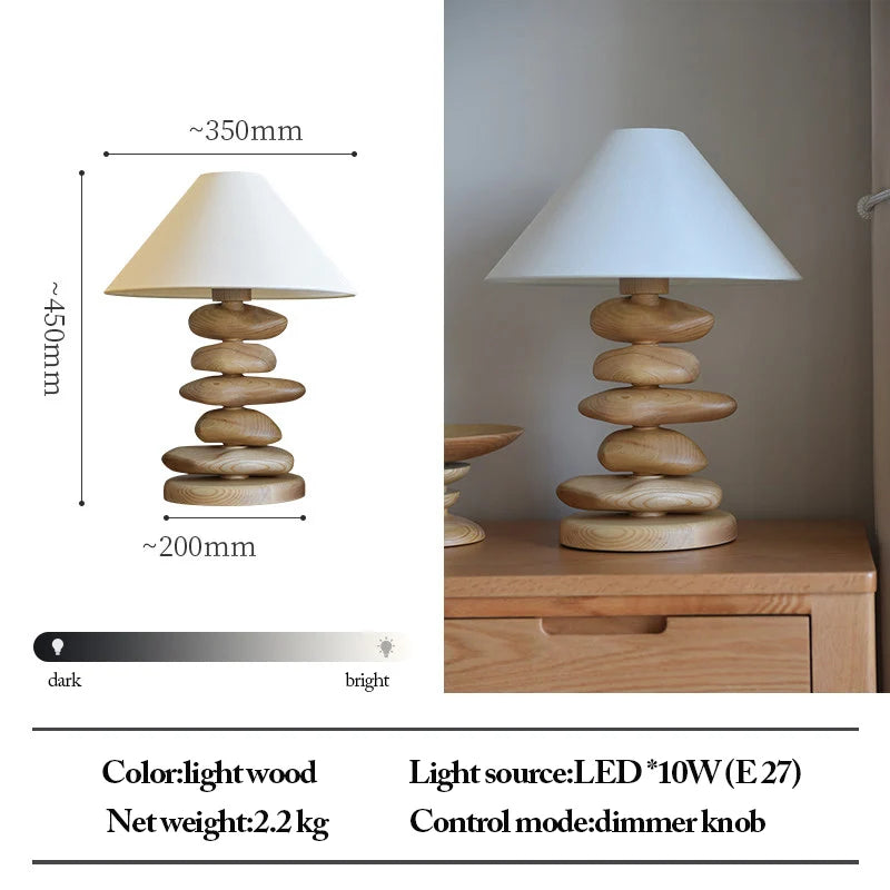 Solid Ash Wood Carving Stack Stone Shaped Table Lamps Dimmable Indoor Decor LED Lighting Bedroom Living Room Study Desk Lamps