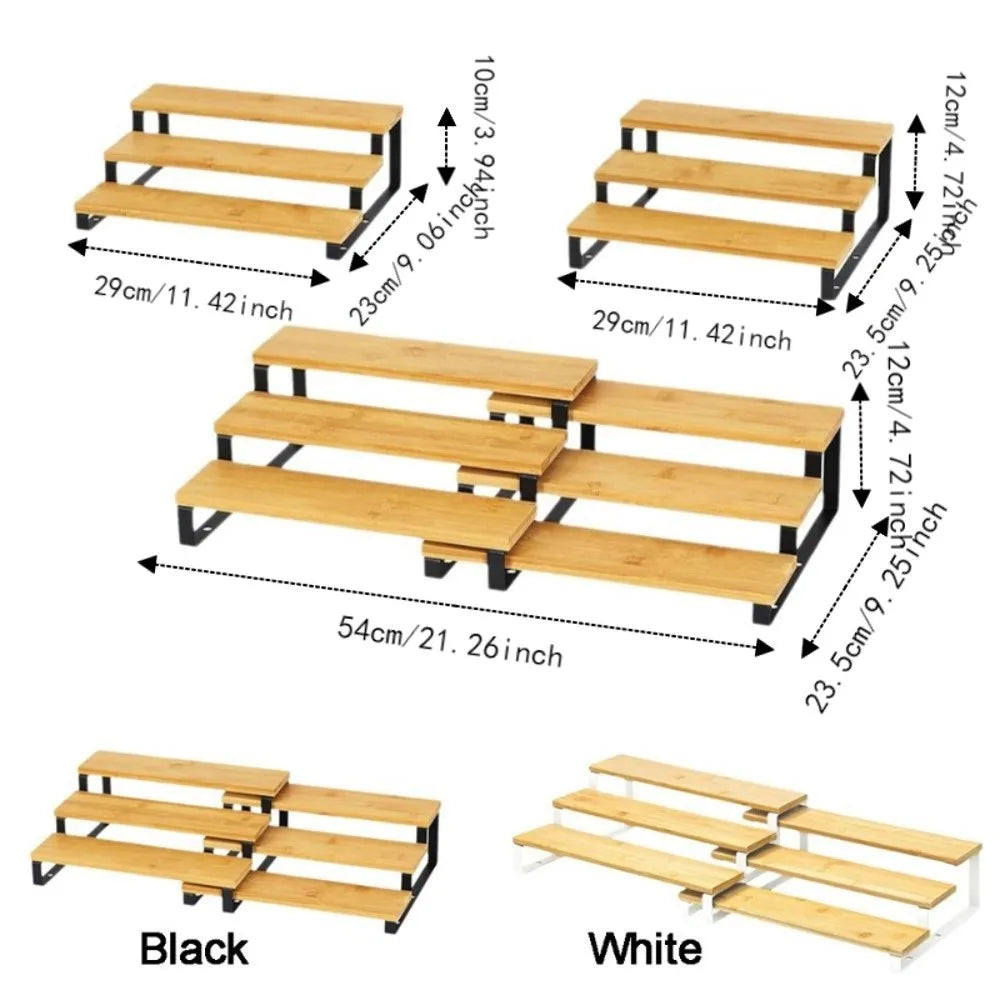 Bamboo 3 Tier Spice Rack Detachable Space Saving Spice Condiment Shelf Large Capacity Expandable Step Storage Rack Bathroom